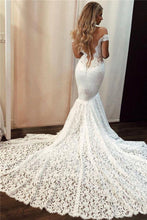 Load image into Gallery viewer, Sexy Off the Shoulder Lace Mermaid Ivory Wedding Dresses, Long Bridal Dresses SRS15344