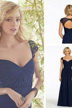 Load image into Gallery viewer, Newest Navy Blue Chiffon Lace Long Prom Dresses Bridesmaid Dresses