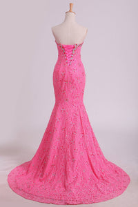 2024 Stunning Sweetheart Mermaid Prom Dresses With Beads Floor-Length Lace