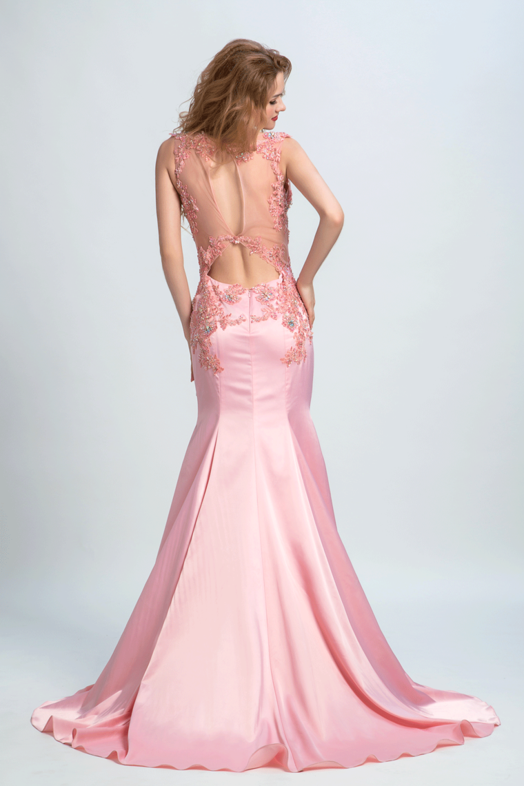 2024 Prom Dresses Scoop Mermaid Elastic Satin With Applique And Beads Sweep Train