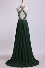 Load image into Gallery viewer, 2024 Halter A-Line/Princess Prom Dresses Tulle&amp;Chiffon Sweep Train