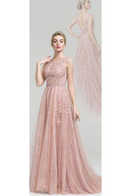 Load image into Gallery viewer, 2024 Scoop A Line Prom Dresses Tulle With Applique And Sash Open Back