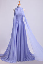 Load image into Gallery viewer, High Neck Prom Dresses Pleated Bodice A-Line Chiffon Sweep SRSPQS3MK7G