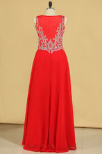 Load image into Gallery viewer, 2024 Red Plus Size V Neck Beaded Bodice Chiffon &amp; Tulle A Line Prom Dresses
