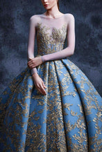 Load image into Gallery viewer, 2024 Ball Gown Prom Dresses Scoop Long Sleeves Satin With Applique Court Train