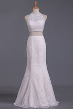 Load image into Gallery viewer, 2024 Prom Dresses Halter Two Pieces Lace Mermaid Floor Length