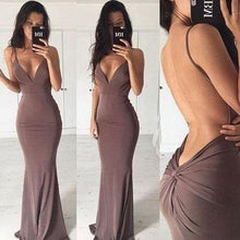 Load image into Gallery viewer, Sexy mermaid backless long cheap simple off shoulder v-neck popular on sale summer dress 15225