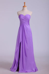 2024 Sweetheart Neckline Chic Dress Pleated Bodice A Line With Slit Chiffon