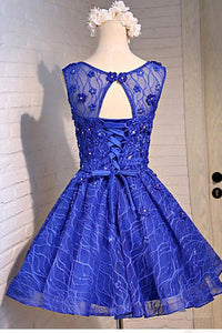 Blue Knee Length Homecoming Dresses with Beads Straps Short Prom Dresses RS803