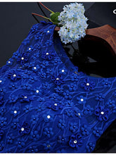 Load image into Gallery viewer, Blue Knee Length Homecoming Dresses with Beads Straps Short Prom Dresses RS803