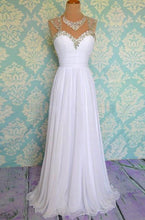 Load image into Gallery viewer, White Beading Long Chiffon Prom Dresses Evening Dresses RS495