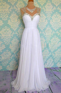 White Beading Long Chiffon Prom Dresses Evening Dresses RS495