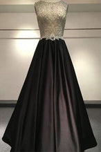 Load image into Gallery viewer, Beading Bodice Black Floor Length Prom Dresses Evening Dresses