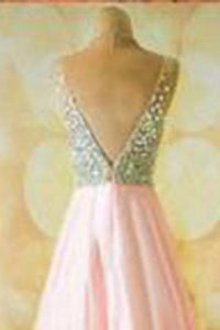 V-neck Beading Bodice Floor Length Split Prom Dresses Evening Dresses RS554