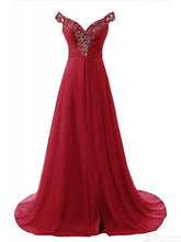 Load image into Gallery viewer, Off Shoulder Beading Bodice Long Chiffon Prom Dresses Evening DRESSESRS556