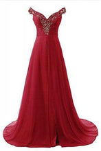 Load image into Gallery viewer, Off Shoulder Beading Bodice Long Chiffon Prom Dresses Evening DRESSESRS556