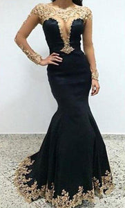 Sexy Black Lace Long Sleeves Long Mermaid Prom Dresses Evening Dresses RS499