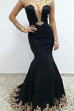 Load image into Gallery viewer, Sexy Black Lace Long Sleeves Long Mermaid Prom Dresses Evening Dresses RS499