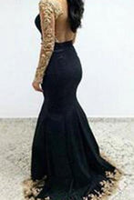 Load image into Gallery viewer, Sexy Black Lace Long Sleeves Long Mermaid Prom Dresses Evening Dresses RS499