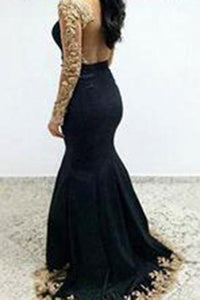 Sexy Black Lace Long Sleeves Long Mermaid Prom Dresses Evening Dresses RS499