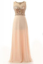 Load image into Gallery viewer, Round Neck Beading Bodice Long Chiffon Prom Dresses Evening Dresses RS498