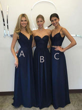 Load image into Gallery viewer, Unique Long Wedding Bridesmaid Dresses Blue A-Line Dresses for Bridesmaids RS611