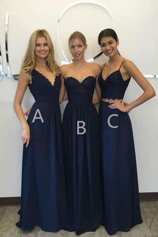 Unique Long Wedding Bridesmaid Dresses Blue A-Line Dresses for Bridesmaids RS611