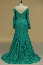 Load image into Gallery viewer, 2024 Off The Shoulder Evening Dresses Lace Mermaid Beaded Waistline