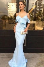 Load image into Gallery viewer, Elegant Sky Blue Spaghetti Straps Long Sheath Mermaid Long Prom Dresses