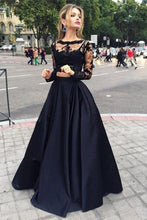 Load image into Gallery viewer, 2023 Black Ball Gown Long Sleeves Bateau Satin Floor-Length Dresses