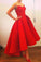 2024 Asymmetrical Prom Dresses V Neck Satin Red