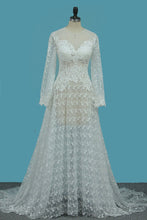 Load image into Gallery viewer, 2024 A Line Prom Dresses Scoop Long Sleeves Lace With Applique