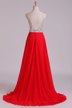 Load image into Gallery viewer, 2024 Prom Dress V-Neck A-Line Beaded Tulle Bodice Sweep Train Chiffon