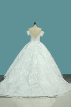 Load image into Gallery viewer, 2024 Luxurious Satin Ball Gown Off The Shoulder Wedding Dress With Appliques And Beads