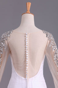 2024 Wedding Dresses Mermaid Scoop Long Sleeves Floor Length Tulle With Beading