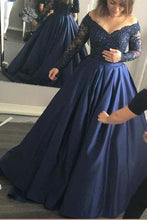Load image into Gallery viewer, Long Sleeve Dark Navy Long Charming Evening Dress Prom Gowns Formal Women Dresses Z43