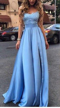 Load image into Gallery viewer, Sexy Cheap Appliques Long Blue Charming Sweetheart A-Line Floor-Length Prom Dresses RS225