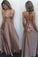 Sexy Blush V-Neck Sleeveless Floor Length with Pleats Crisscross Back Prom Dresses RS767
