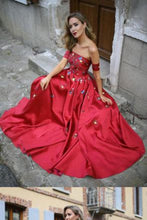 Load image into Gallery viewer, 2023 Red Long Prom Dresses Strapless Floor-Length Satin Sexy Prom Dress/Evening Dress