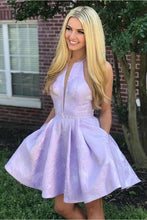 Load image into Gallery viewer, A-Line Above-Knee Lilac Satin Printed Homecoming Dress With Pockets