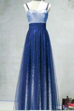 Load image into Gallery viewer, A Line Ombre Spaghetti Straps Tulle Blue Sequins Sweetheart Prom Homecoming Dress RS805