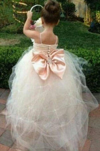Princess Tulle Beading Spaghetti Straps Bowknot Flower Girl Dresses Lovely Tutu Dress RS777