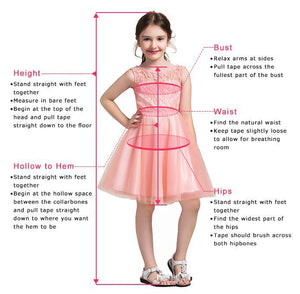 A Line Pink Princess Scoop Neck Short Sleeves Bowknot Lace Appliques Flower Girl Dresses RS860