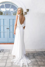 Load image into Gallery viewer, 2024 Boho V-neck A-Line White Cheap Lace Chiffon Backless Sash Summer Beach Wedding Dresses RS308