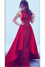 Load image into Gallery viewer, 2024 Long New Style Red Scoop Sleeveless Mermaid Satin Beads Prom Dresses RS388