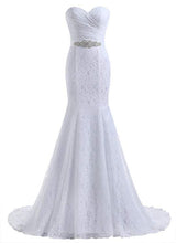 Load image into Gallery viewer, Mermaid Ivory Sweetheart Lace Wedding Dresses Long Strapless Bridal Dresses RS350