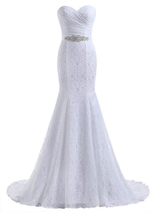 Mermaid Ivory Sweetheart Lace Wedding Dresses Long Strapless Bridal Dresses RS350