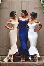 Load image into Gallery viewer, Mermaid Satin Off-the-Shoulder Sweetheart Backless High Low Prom Dresses Bridesmaid Dress RS254