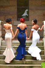 Load image into Gallery viewer, Mermaid Satin Off-the-Shoulder Sweetheart Backless High Low Prom Dresses Bridesmaid Dress RS254