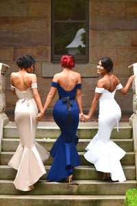 Mermaid Satin Off-the-Shoulder Sweetheart Backless High Low Prom Dresses Bridesmaid Dress RS254